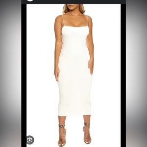 Naked Wardrobe Midaxi Dress in Cream Color